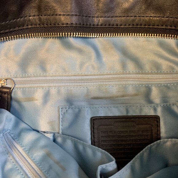 Coach Handbag in Black with Leather Trim and Light Blue Lining - Picture 14 of 15